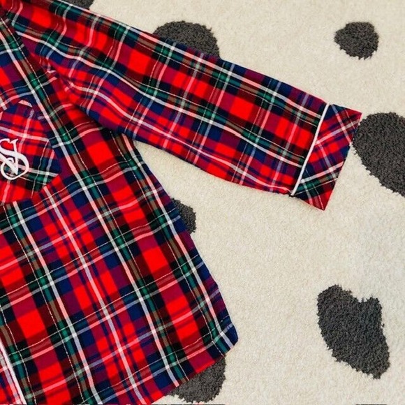 Victoria's Secret Women's Medium Red Colorful Plaid Print Pajama PJ Top Pant Set - Picture 7 of 11